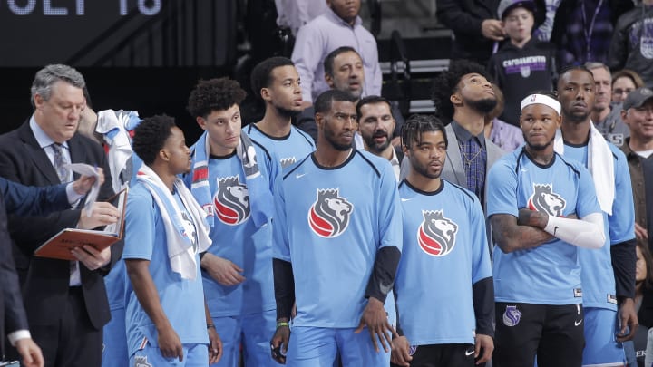 SACRAMENTO, CA – DECEMBER 23: The Sacramento Kings bench looks on during the game against the New Orleans Pelicans on December 23, 2018 at Golden 1 Center in Sacramento, California. NOTE TO USER: User expressly acknowledges and agrees that, by downloading and or using this photograph, User is consenting to the terms and conditions of the Getty Images Agreement. Mandatory Copyright Notice: Copyright 2018 NBAE (Photo by Rocky Widner/NBAE via Getty Images)