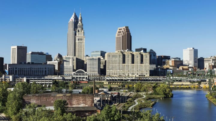 CLEVELAND, OHIO, UNITED STATES - 2016/10/07: City skyline and the Cuyahoga River. (Photo by John Greim/LightRocket via Getty Images)