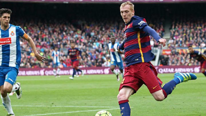 Jeremy Mathieu during the match between FC Barcelona and RCDE, corresponding to the week 37 of the spanish league, played at the Camp Nou, on may 08, 2016. (Photo by Urbanandsport/NurPhoto via Getty Images)