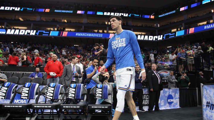 Mar 17, 2017; Sacramento, CA, USA; UCLA Bruins guard Lonzo Ball (2) walks onto the court against the Kent State Golden Flashes in the first round of the 2017 NCAA Tournament at Golden 1 Center. Mandatory Credit: Kelley L Cox-USA TODAY Sports