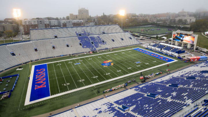 LAWRENCE, KS - NOVEMBER 04: Memorial Stadium sits empty before the game between the Baylor Bears and the Kansas Jayhawks on November 4, 2017 in Lawrence, Kansas. (Photo by Brian Davidson/Getty Images)