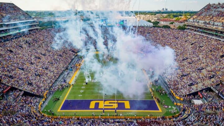 LSU Tigers take on the Mississippi State Bulldogs at Tiger Stadium in Baton Rouge, Louisiana, USA. Mandatory Credit: SCOTT CLAUSE/USA TODAY NETWORK. Thursday, Sept. 15, 2022.Lsu Vs Miss State Football V5 5402