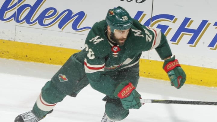 ST. PAUL, MN – APRIL 15: Daniel Winnik #26 of the Minnesota Wild skates against the Winnipeg Jets in Game Three of the Western Conference First Round during the 2018 NHL Stanley Cup Playoffs at the Xcel Energy Center on April 15, 2018 in St. Paul, Minnesota. (Photo by Bruce Kluckhohn/NHLI via Getty Images)
