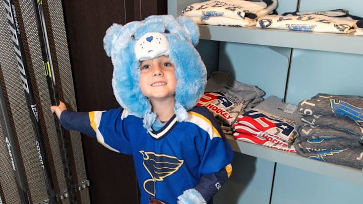 ST. LOUIS, MO - OCTOBER 30: St. Louis Blues fan dresses up in a Halloween costume before a game against the Anaheim Ducks on October 30, 2014 at Scottrade Center in St. Louis, Missouri. (Photo by Scott Rovak/NHLI via Getty Images)