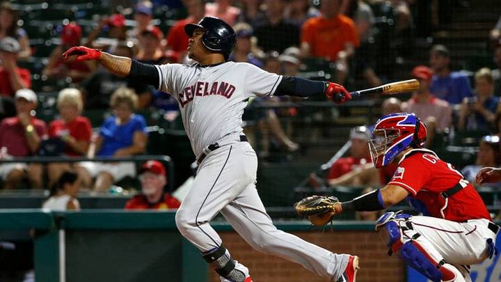 FanDuel MLB: ARLINGTON, TX - JULY 20: Jose Ramirez #11 of the Cleveland Indians hits a lead off double against the Texas Rangers during the eleventh inning at Globe Life Park in Arlington on July 20, 2018 in Arlington, Texas. The Indians won 9-8 in the eleventh inning. (Photo by Ron Jenkins/Getty Images) FanDuel MLB: ARLINGTON, TX - JULY 20: Jose Ramirez #11 of the Cleveland Indians hits a lead off double against the Texas Rangers during the eleventh inning at Globe Life Park in Arlington on July 20, 2018 in Arlington, Texas. The Indians won 9-8 in the eleventh inning. (Photo by Ron Jenkins/Getty Images)