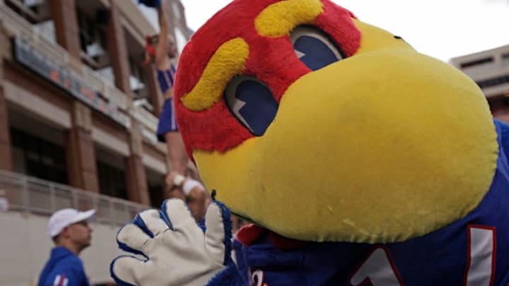 The Kansas football mascot performs during the game against Oklahoma State. (Photo by Brett Deering/Getty Images)