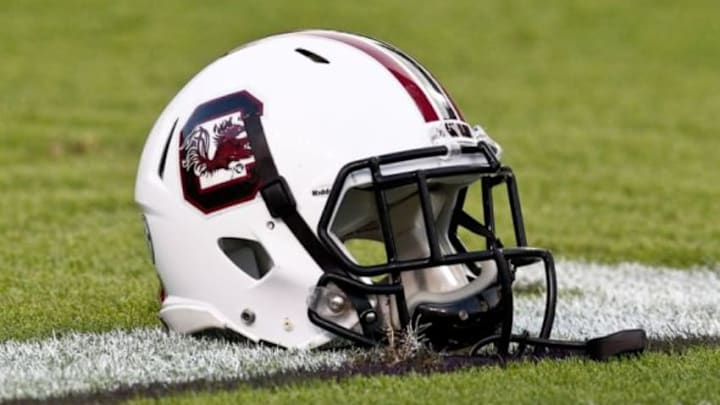 October 13, 2012; Baton Rouge, LA, USA; A South Carolina Gamecocks helmet prior to kickoff of a game against the LSU Tigers at Tiger Stadium. Mandatory Credit: Derick E. Hingle-USA TODAY Sports