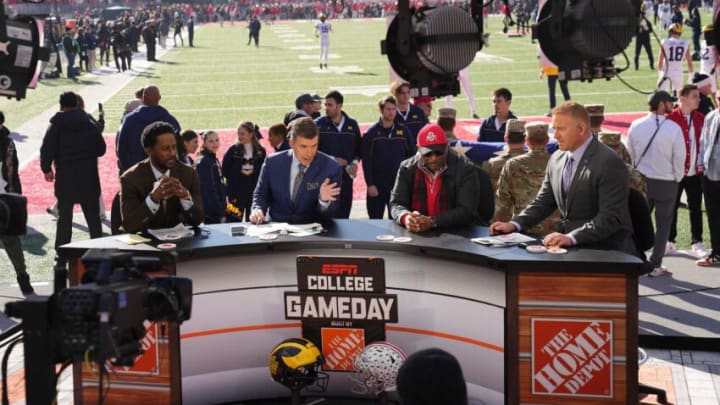 Nov 26, 2022; Columbus, Ohio, USA; ESPN College GameDay broadcasts with Archie Griffin prior to the NCAA football game between the Ohio State Buckeyes and the Michigan Wolverines at Ohio Stadium. Mandatory Credit: Adam Cairns-The Columbus DispatchNcaa Football Michigan Wolverines At Ohio State Buckeyes