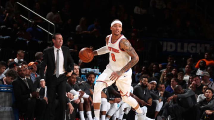 NEW YORK, NY – OCTOBER 3: Michael Beasley #8 of the New York Knicks handles the ball against the Brooklyn Nets during the preseason game on October 3, 2017 at Madison Square Garden in New York City, New York. Copyright 2017 NBAE (Photo by Nathaniel S. Butler/NBAE via Getty Images)