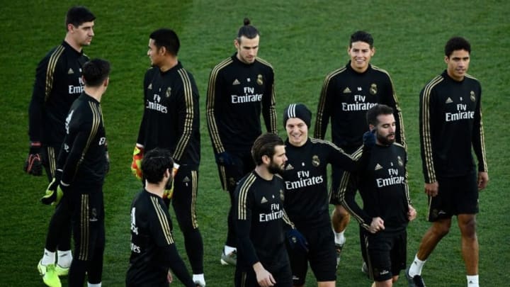 Real Madrid's players attend a public training session at the Ciudad Real Madrid training ground in Valdebebas, Madrid, on December 30, 2019. (Photo by OSCAR DEL POZO / AFP) (Photo by OSCAR DEL POZO/AFP via Getty Images)
