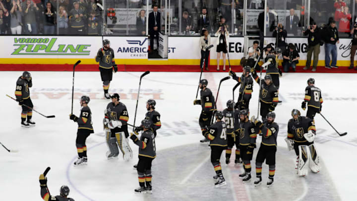 LAS VEGAS, NV - JUNE 07: The Vegas Golden Knights salute the fans after their 4-3 loss to the Washington Capitals in Game Five of the 2018 NHL Stanley Cup Final at T-Mobile Arena on June 7, 2018 in Las Vegas, Nevada. (Photo by Isaac Brekken/Getty Images)