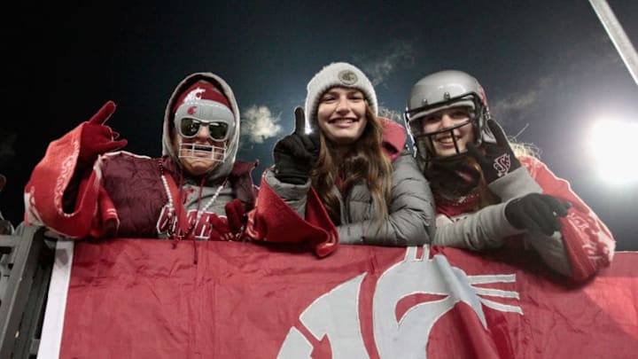 PULLMAN, WA - NOVEMBER 17: Fans for the Washington State Cougars look on in the second half against the Arizona Wildcats at Martin Stadium on November 17, 2018 in Pullman, Washington. Washington State defeated Arizona 69-28. (Photo by William Mancebo/Getty Images)