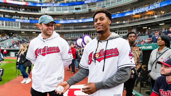 Cleveland Browns players Baker Mayfield and Denzel Ward (Photo by Jason Miller/Getty Images) *** Local Caption *** Baker Mayfield; Denzel Ward