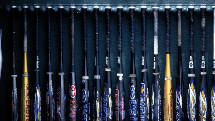 OMAHA, NEBRASKA – JUNE 13: A general view of bats during the College World Series at Rosenblatt Stadium on June 13, 2000 in Omaha, Nebraska. (Photo by Andy Lyons/Getty Images)