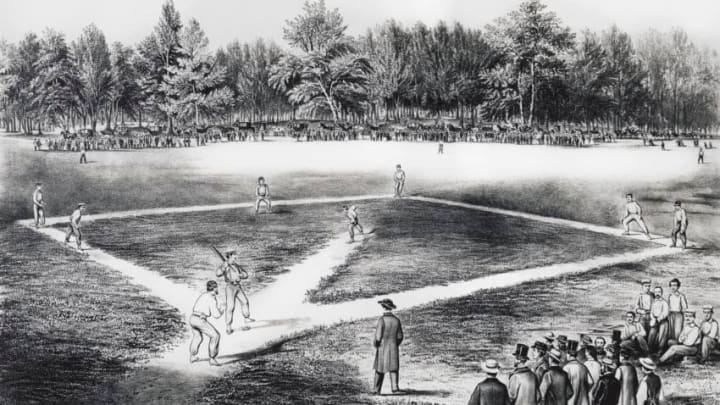 Baseball field, engraving, United States of America, 19th century. (Photo by DeAgostini/Getty Images)