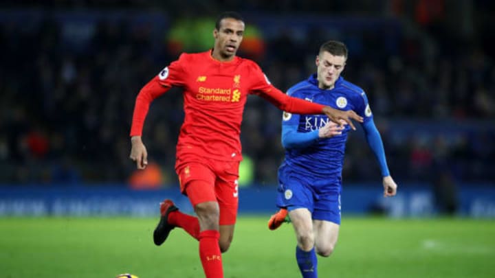 LEICESTER, ENGLAND – FEBRUARY 27: Jamie Vardy of Leicester City chases Joel Matip of Liverpool during the Premier League match between Leicester City and Liverpool at The King Power Stadium on February 27, 2017 in Leicester, England. (Photo by Julian Finney/Getty Images)