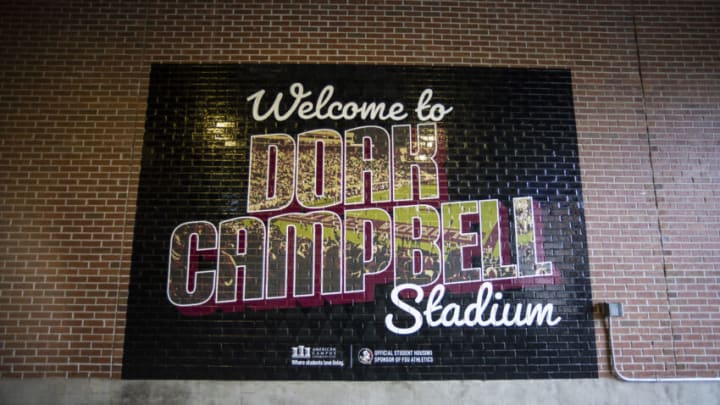 TALLAHASSEE, FLORIDA - NOVEMBER 19: A Welcome to Doak Campbell Stadium mural is seen before the start of a game between the Florida State Seminoles and the Louisiana-Lafayette Ragin Cajuns at Doak Campbell Stadium on November 19, 2022 in Tallahassee, Florida. (Photo by James Gilbert/Getty Images)