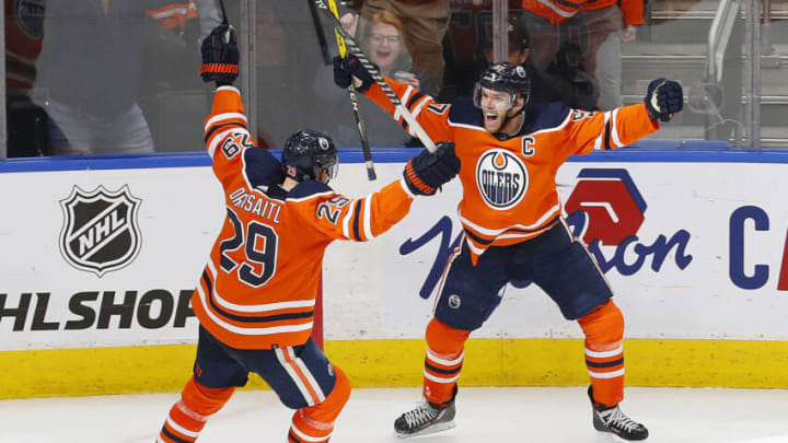 Edmonton Oilers forwards Connor McDavid, #97, and Leon Draisaitl # 29. Mandatory Credit: Perry Nelson-USA TODAY Sports