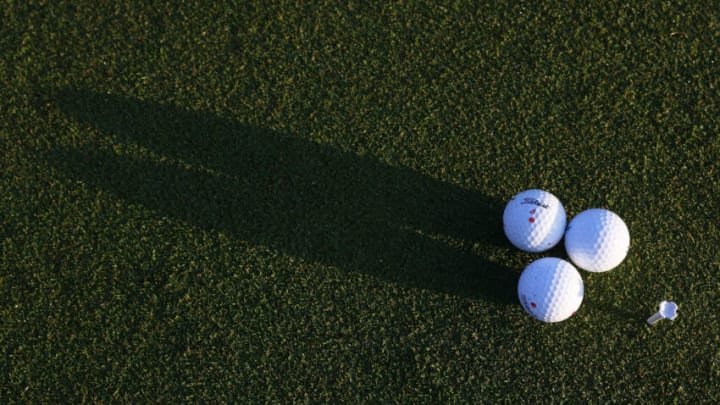 Golf Balls on a green at The Drive, Chip and Putt Championship, Houston,(Photo by Mike Stobe/Getty Images for the DC&P Championship)
