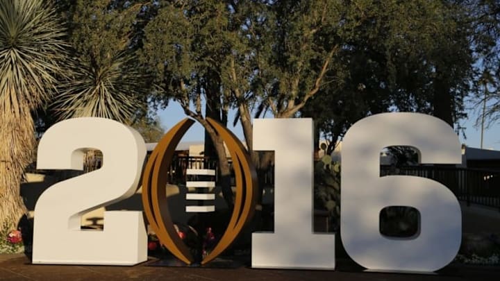 Jan 9, 2016; Scottsdale, AZ, USA; General view of the 2016 CFP logo at JW Marriott Camelback Inn. Mandatory Credit: Matthew Emmons-USA TODAY Sports