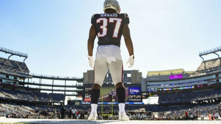 FOXBOROUGH, MA - SEPTEMBER 22: Damien Harris #37 of the New England Patriots looks on before a game against the New York Jets at Gillette Stadium on September 22, 2019 in Foxborough, Massachusetts. (Photo by Billie Weiss/Getty Images)