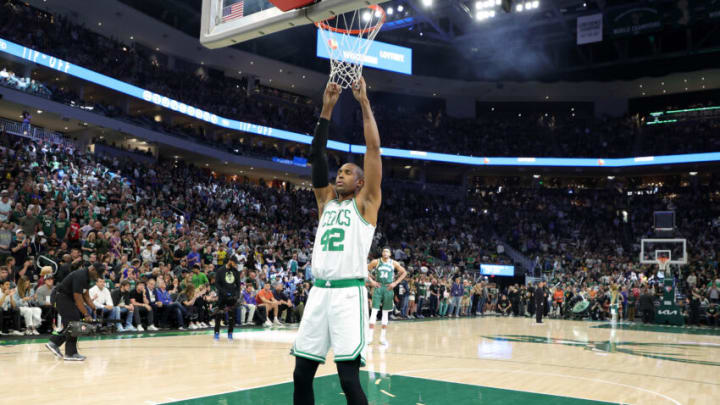 MILWAUKEE, WISCONSIN - MAY 13: Al Horford #42 of the Boston Celtics takes a moment prior to Game Six against the Milwaukee Bucks in the 2022 NBA Playoffs Eastern Conference Semifinals at Fiserv Forum on May 13, 2022 in Milwaukee, Wisconsin. NOTE TO USER: User expressly acknowledges and agrees that, by downloading and/or using this photograph, User is consenting to the terms and conditions of the Getty Images License Agreement. (Photo by Stacy Revere/Getty Images)