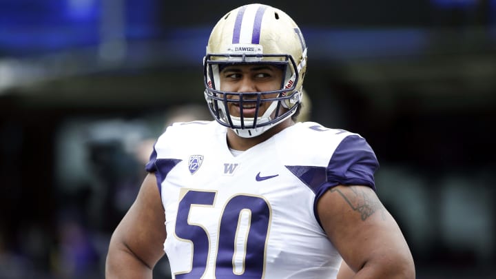 Apr 22, 2017; Seattle, WA, USA; Washington Huskies defensive lineman Vita Vea (50) waits for a drill to begin during the Spring Game at Husky Stadium. Mandatory Credit: Jennifer Buchanan-USA TODAY Sports