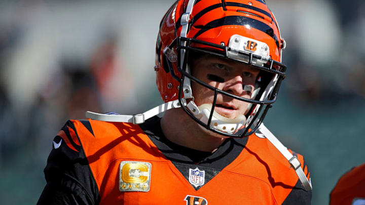 CINCINNATI, OH - NOVEMBER 11: Andy Dalton #14 of the Cincinnati Bengals looks on during the game against the New Orleans Saints at Paul Brown Stadium on November 11, 2018 in Cincinnati, Ohio. The Saints won 51-14. (Photo by Joe Robbins/Getty Images)