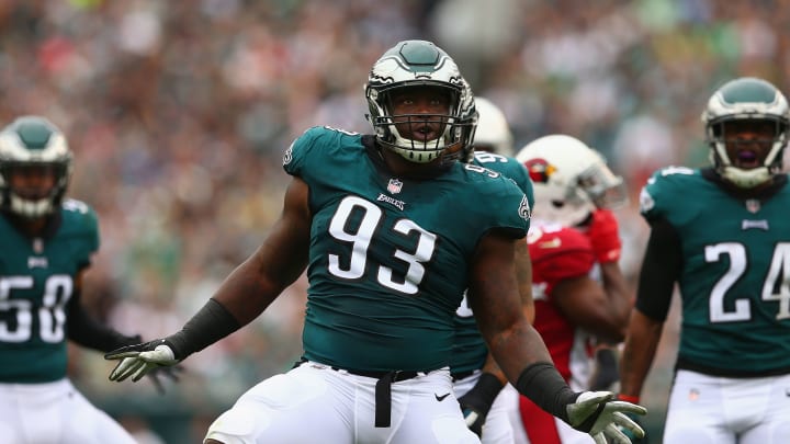 PHILADELPHIA, PA – OCTOBER 08: Timmy Jernigan #93 of the Philadelphia Eagles reacts against the Arizona Cardinals during the first half at Lincoln Financial Field on October 8, 2017 in Philadelphia, Pennsylvania. (Photo by Mitchell Leff/Getty Images)