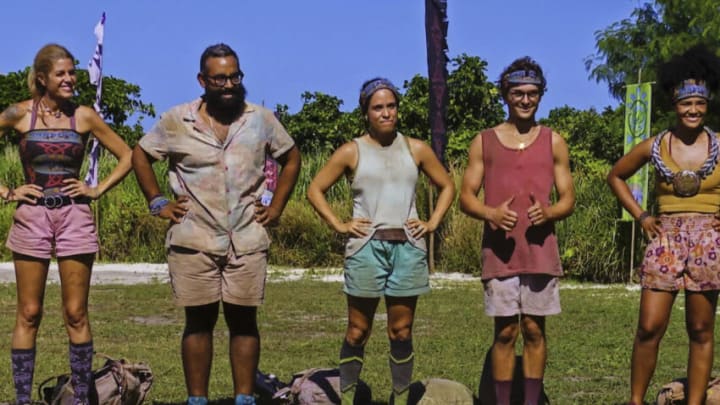“Absolute Banger Season” – The remaining five castaways must climb their way to victory in the immunity challenge to earn a feast at the sanctuary and a spot in the final four. Also, one castaway will be crowned Sole Survivor on the two-hour season finale, followed by the After Show hosted by Jeff Probst, on the CBS Original series SURVIVOR, Wednesday, May 24, (8:00-11:00 PM, ET/PT) on the CBS Television Network, and available to stream live and on demand on Paramount+. Pictured (L-R): Carolyn Wiger, Yamil “Yam Yam” Arocho, Heidi Lagares-Greenblatt, Carson Garrett, and Lauren Harpe. Photo: CBS ©2023 CBS Broadcasting, Inc. All Rights Reserved. Highest quality screengrab available.