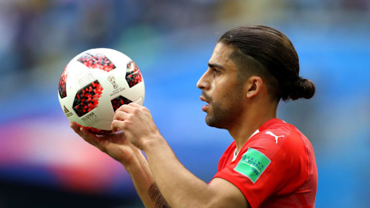 SAINT PETERSBURG, RUSSIA - JULY 03: Ricardo Rodriguez of Switzerland prepares to take a throw in during the 2018 FIFA World Cup Russia Round of 16 match between Sweden and Switzerland at Saint Petersburg Stadium on July 3, 2018 in Saint Petersburg, Russia. (Photo by Francois Nel/Getty Images)