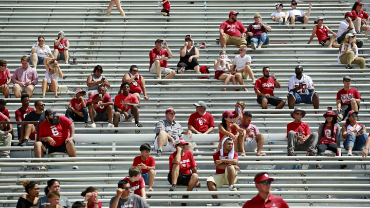 NORMAN, OK – SEPTEMBER 01: The stands empty out in the third quarter during the Florida Atlantic Owls vs. Oklahoma Sooners at Gaylord Family Oklahoma Memorial Stadium on September 1, 2018 in Norman, Oklahoma. The Sooners defeated the Owls 63-14. (Photo by Brett Deering/Getty Images)