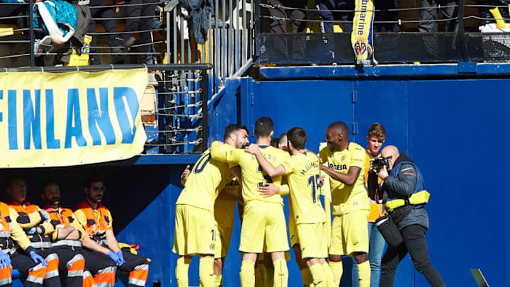 Villarreal players celebrates a goal during the La Liga match between Villarreal and Espanyol at Estadio de la Ceramica on February 3, 2019 in Vila-real, Spain. (Photo by Maria Jose Segovia/NurPhoto via Getty Images)