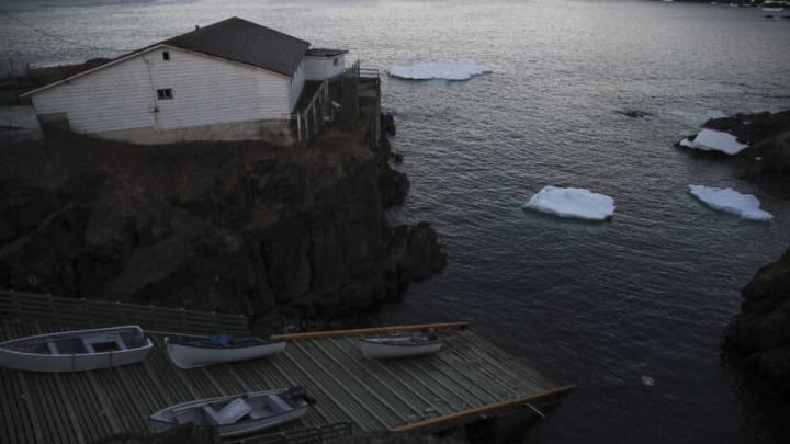 POUCH COVE, NEWFOUNDLAND - APRIL 25: Small icebergs float in Pouch Cove, April 25, 2017 in Pouch Cove, Newfoundland, Canada. Icebergs break off from Baffin Island and Greenland every spring and drift down the stretch of water along the coast of Newfoundland and Labrador known as Iceberg Alley. According to media reports, the higher number of icebergs this season can be attributed to uncommonly strong counter-clockwise winds that draw the icebergs south and possibly global warming, which could be making Greenland's ice sheet melt faster. (Photo by Drew Angerer/Getty Images)