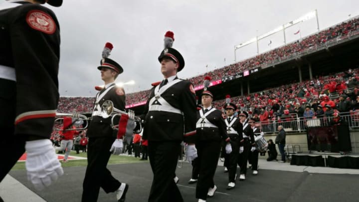 The Ohio State Marching Band heads to the south stands before Saturday's NCAA Division I football game between the Ohio State University Buckeyes and the Purdue University Boilerbmakers at Ohio Stadium in Columbus, Oh., on November 13, 2021.Osu21pur Bjp 104