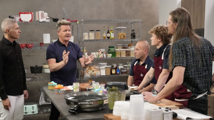 GORDON RAMSAY'S FOOD STARS: L-R: Guest Alberti Popaj and executive producer Gordon Ramsay with contestants in the “As Seen On TV” episode of GORDON RAMSAY'S FOOD STARS airing Wednesday, Aug 2 (9:02-10:00 PM ET/PT) on FOX. 2023 Fox Media LLC. CR: Greg Gayne/FOX