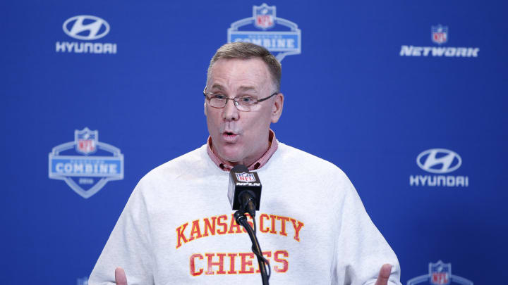 INDIANAPOLIS, IN – FEBRUARY 25: Kansas City Chiefs general manager John Dorsey speaks to the media during the 2016 NFL Scouting Combine at Lucas Oil Stadium on February 25, 2016 in Indianapolis, Indiana. (Photo by Joe Robbins/Getty Images)
