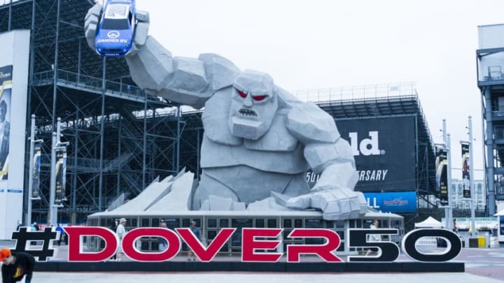 DOVER, DE - MAY 05: Miles the Monster statue outside of Dover International Speedway prior to the Monster Energy NASCAR Cup Series - Gander RV 400 on May 5, 2019 at Dover International Speedway in Dover DE. (Photo by Gregory Fisher/Icon Sportswire via Getty Images)