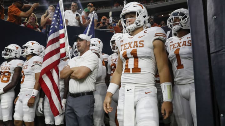 Tom Herman, Sam Ehlinger, Texas Longhorns. (Photo by Tim Warner/Getty Images)