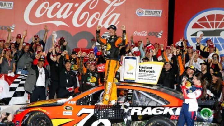 May 29, 2016; Concord, NC, USA; Martin Truex wins the Coca-Cola 600 at Charlotte Motor Speedway. Mandatory Credit: Jim Dedmon-USA TODAY Sports