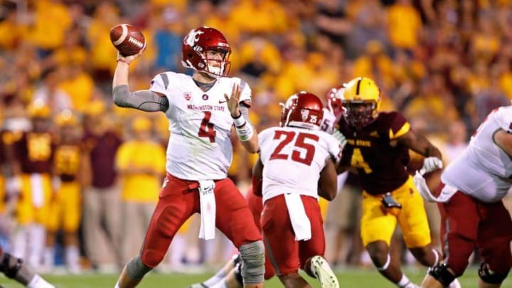 Oct 22, 2016; Tempe, AZ, USA; Washington State Cougars quarterback Luke Falk (4) against the Arizona State Sun Devils at Sun Devil Stadium. Mandatory Credit: Mark J. Rebilas-USA TODAY Sports