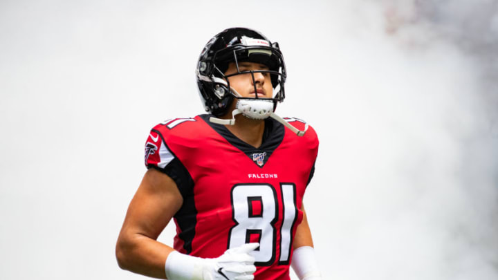 ATLANTA, GA - OCTOBER 20: Austin Hooper #81 of the Atlanta Falcons takes the field prior to a game against the Los Angeles Rams at Mercedes-Benz Stadium on October 20, 2019 in Atlanta, Georgia. (Photo by Carmen Mandato/Getty Images)