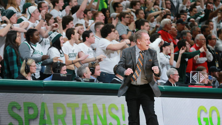 EAST LANSING, MI – JANUARY 21: Head coach Tom Izzo of the Michigan State Spartans reacts during a game against the Maryland Terrapins in the second half at Breslin Center on January 21, 2019 in East Lansing, Michigan. (Photo by Rey Del Rio/Getty Images)