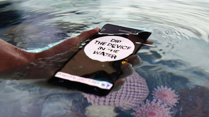 The waterproof GalaxyNote7 phone is presented at the IFA (Internationale Funkausstellung) electronics trade fair in Berlin on 31 August 2016.The IFA is considered the worldwide biggest leading fair for entertainment electronics, IT and household appliances and opens its doors from September 2 till 7. / AFP / TOBIAS SCHWARZ (Photo credit should read TOBIAS SCHWARZ/AFP/Getty Images)