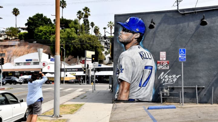 LOS ANGELES, CALIFORNIA - SEPTEMBER 09: A mural of Los Angeles Dodgers pitcher Joe Kelly appears on wall at Floyd's 99 Barbershop in the Silverlake area on September 09, 2020 in Los Angeles, California. (Photo by Frazer Harrison/Getty Images)