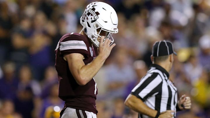 BATON ROUGE, LA - OCTOBER 20: Nick Fitzgerald #7 of the Mississippi State Bulldogs reacts during the second half against the LSU Tigers at Tiger Stadium on October 20, 2018 in Baton Rouge, Louisiana. (Photo by Jonathan Bachman/Getty Images)