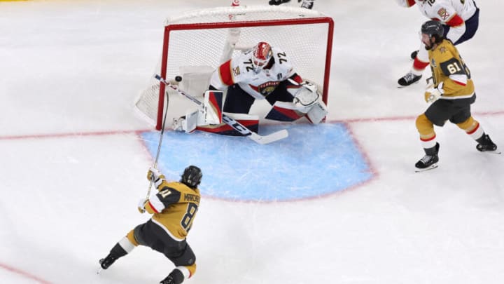 Vegas Golden Knights, Jonathan Marchessault #81, Florida Panthers, Sergei Bobrovsky #72, NHL. (Photo by Ethan Miller/Getty Images)