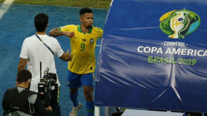 RIO DE JANEIRO, BRAZIL - JULY 07: Gabriel Jesus of Brazil reacts after receiving a a red card during the Copa America Brazil 2019 Final match between Brazil and Peru at Maracana Stadium on July 07, 2019 in Rio de Janeiro, Brazil. (Photo by Wagner Meier/Getty Images)