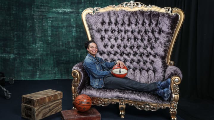 CHARLOTTE NC - FEBRUARY 14: Kristi Toliver #20 of the Washington Mystics poses for portraits during the NBAE Circuit as part of 2019 NBA All-Star Weekend on February 14, 2019 at the Sheraton Charlotte Hotel in Charlotte, North Carolina. NOTE TO USER: User expressly acknowledges and agrees that, by downloading and/or using this photograph, user is consenting to the terms and conditions of the Getty Images License Agreement. Mandatory Copyright Notice: Copyright 2019 NBAE (Photo by Michael J. LeBrecht II/NBAE via Getty Images)