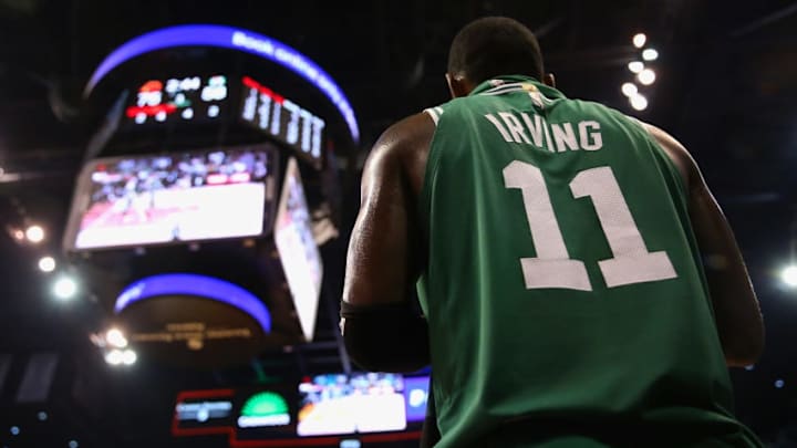 PHOENIX, AZ - NOVEMBER 08: Kyrie Irving #11 of the Boston Celtics during the NBA game against the Phoenix Suns at Talking Stick Resort Arena on November 8, 2018 in Phoenix, Arizona. The Celtics defeated the Suns 116-109 in overtime. NOTE TO USER: User expressly acknowledges and agrees that, by downloading and or using this photograph, User is consenting to the terms and conditions of the Getty Images License Agreement. (Photo by Christian Petersen/Getty Images)